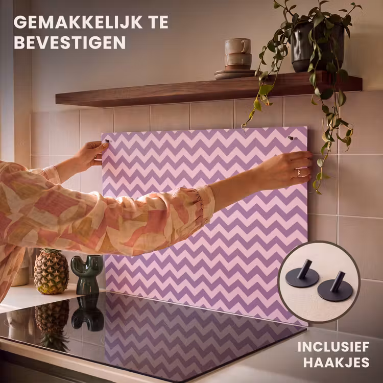 Inductie beschermer en spatscherm (2in1) - Paars - Roze - Geometrisch - Chevron - Zigzag - Patroon — 7