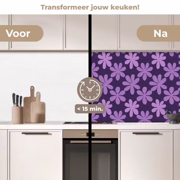 Keuken achterwand - Paars - Botanisch - Bloemen - Retro - Patroon — 2