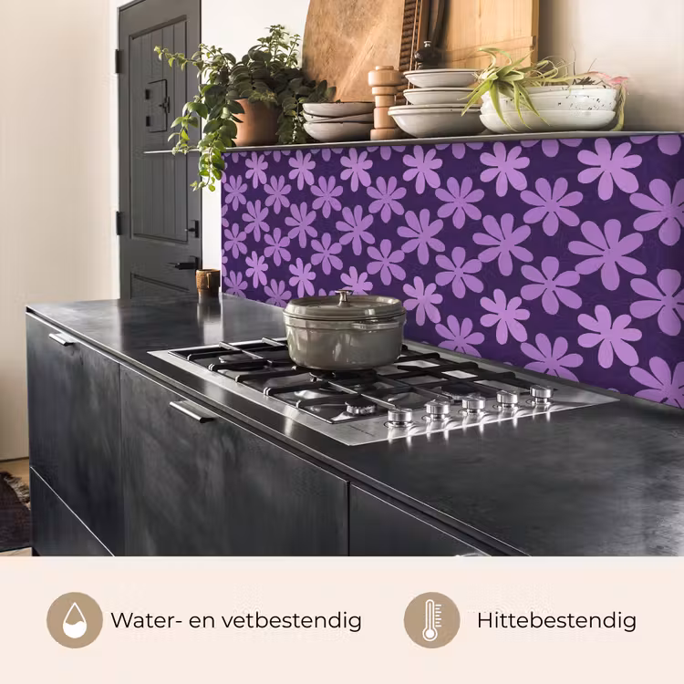 Keuken achterwand - Paars - Botanisch - Bloemen - Retro - Patroon — 3