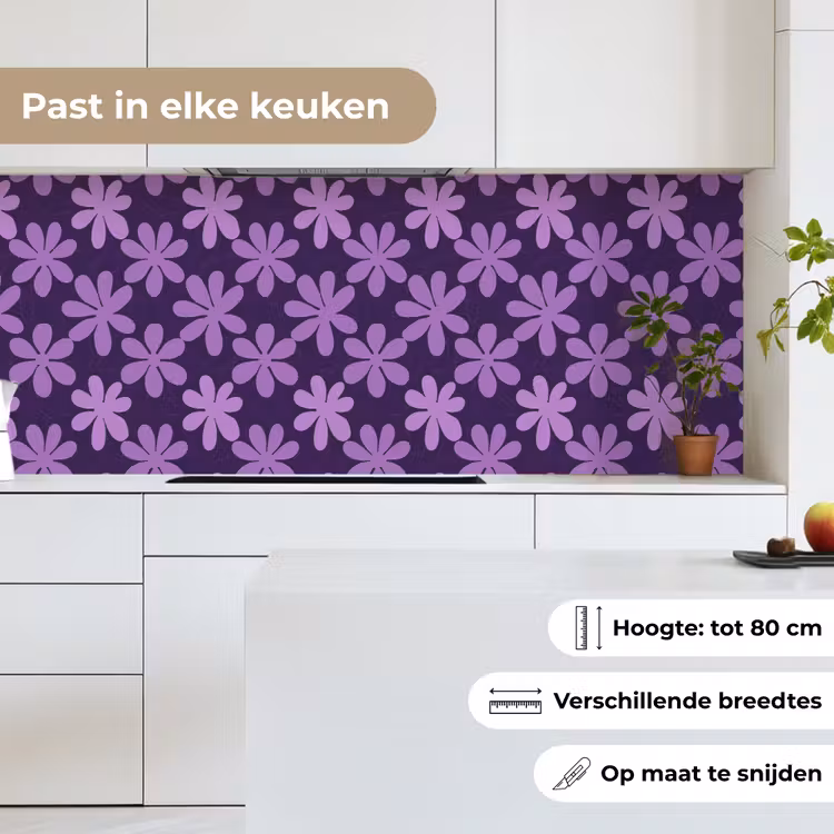 Keuken achterwand - Paars - Botanisch - Bloemen - Retro - Patroon — 4