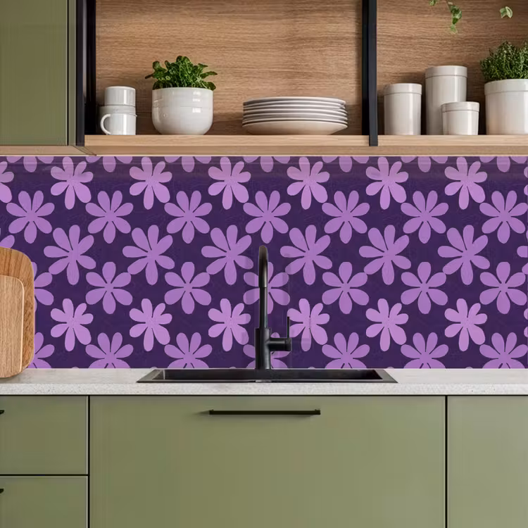 Keuken achterwand - Paars - Botanisch - Bloemen - Retro - Patroon — 5