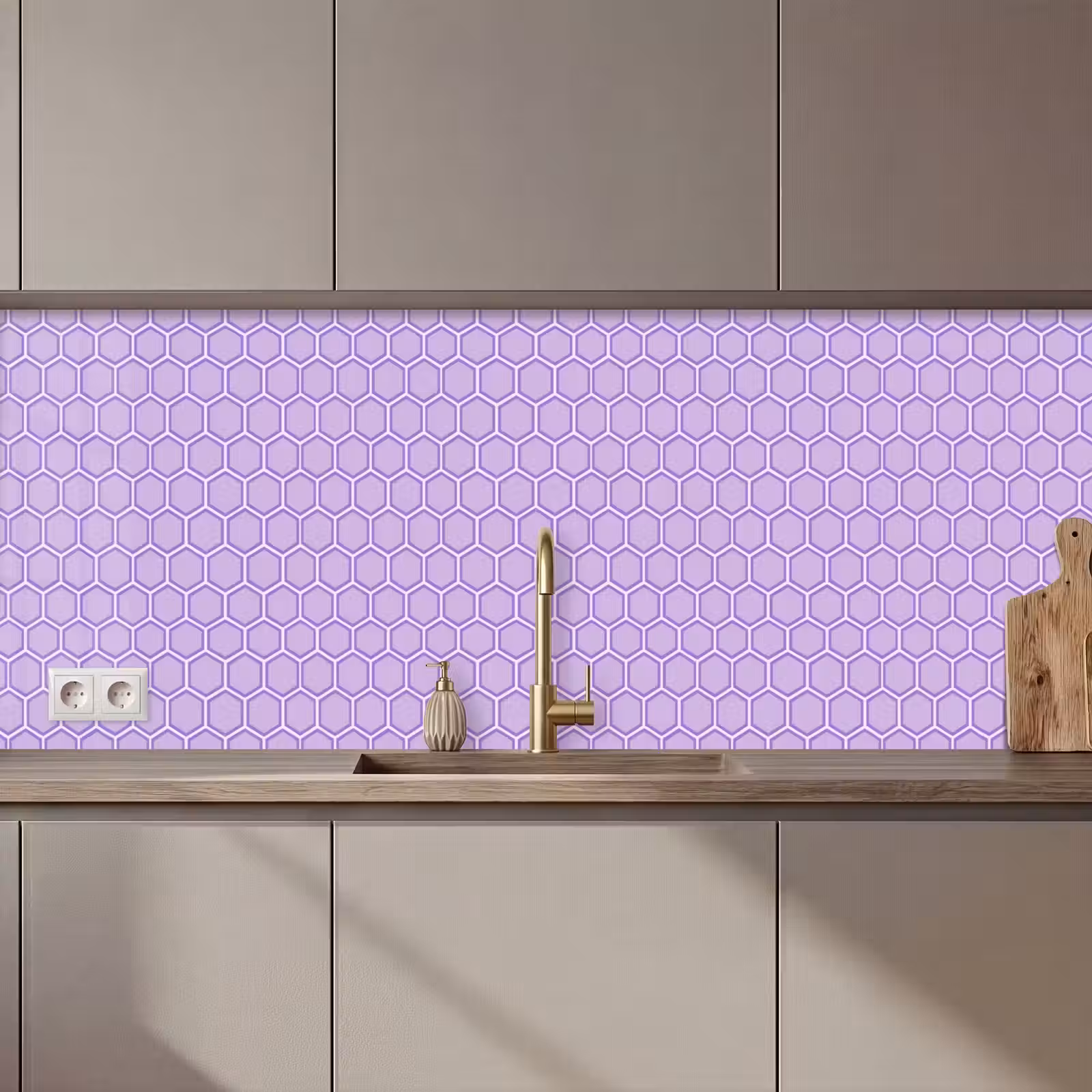 Keuken achterwand - Paars - Geometrisch - Honeycomb - Bijenraat - Patroon — 1