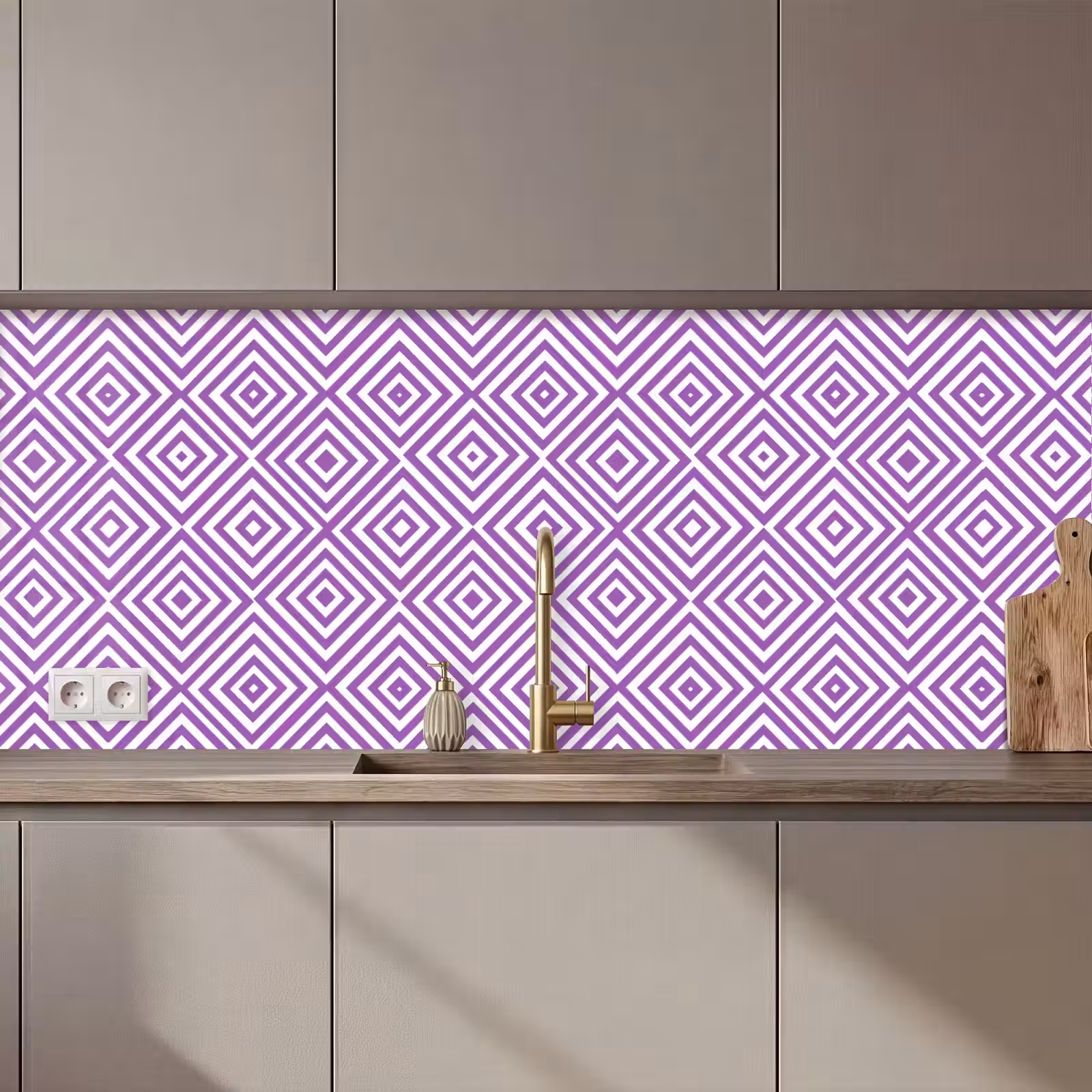 Keuken achterwand - Paars - Geometrisch - Ruiten - Concentrisch - Patroon — 1
