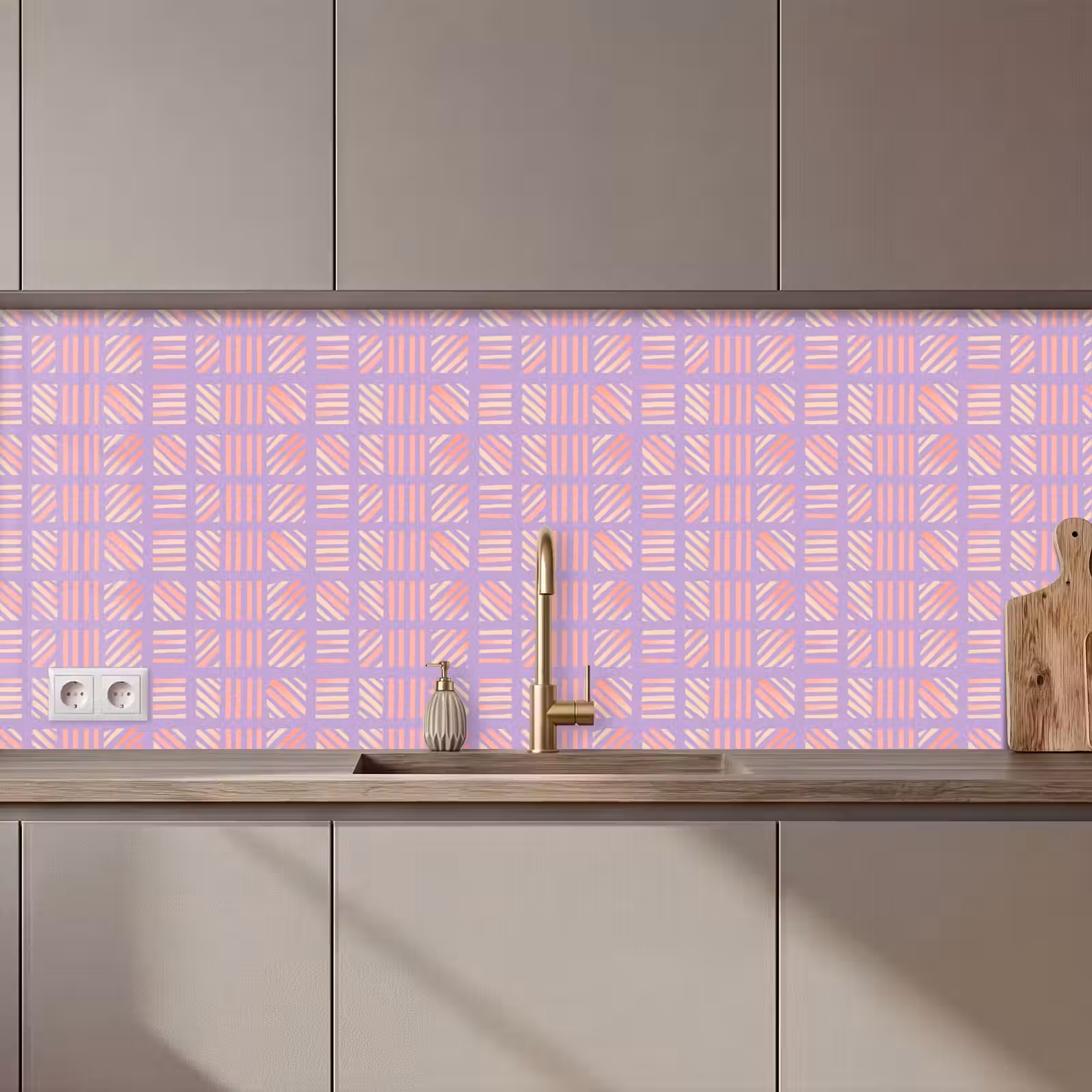 Keuken achterwand - Paars - Roze - Geometrisch - Strepen - Blokken - Patroon — 1