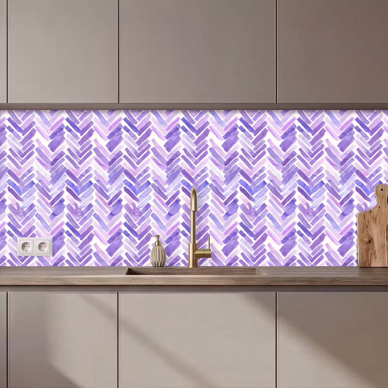 Keuken achterwand - Paars - Visgraat - Aquarel - Penseelstreken - Patroon — 1