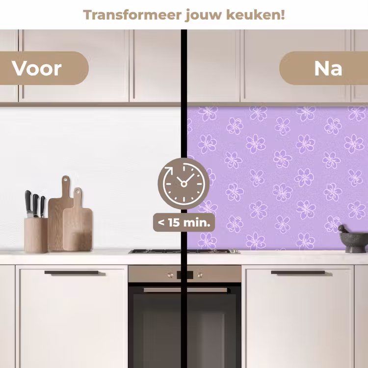 Keuken achterwand - Lila - Botanisch - Bloemen - Handgetekend - Patroon — 2