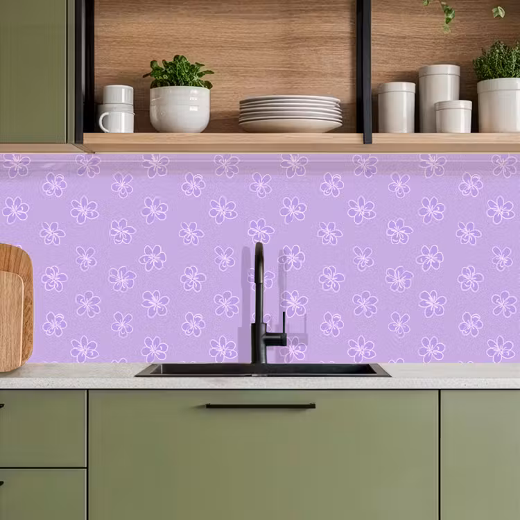 Keuken achterwand - Lila - Botanisch - Bloemen - Handgetekend - Patroon — 5