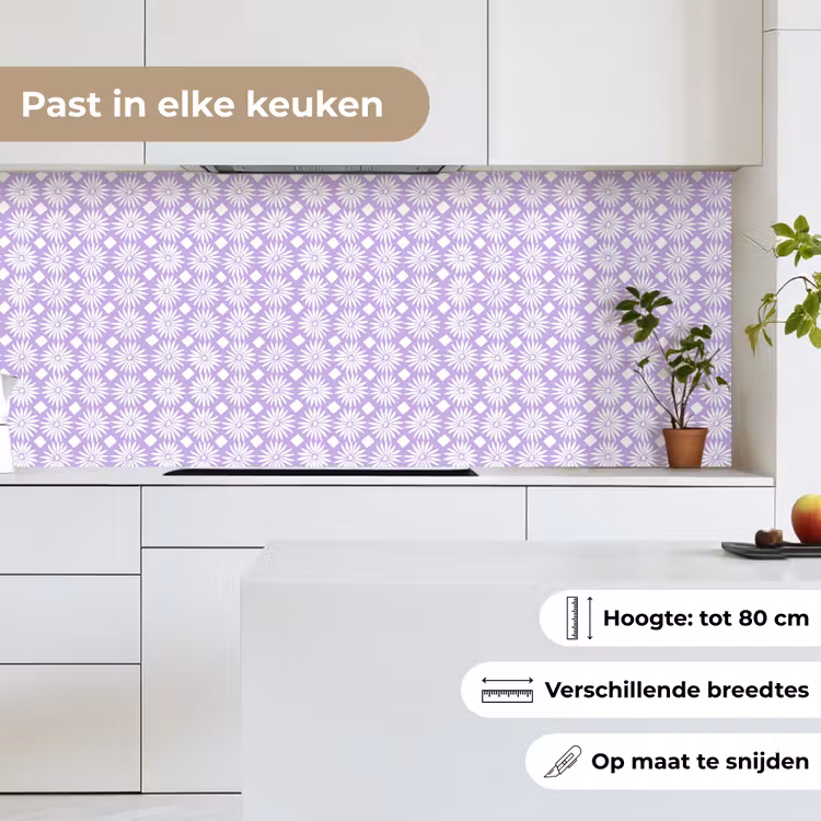 Keuken achterwand - Lila - Botanisch - Bloemen - Margrieten - Patroon — 4