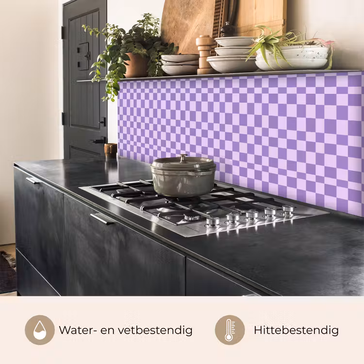 Keuken achterwand - Paars - Geometrisch - Dambord - Blokken - Patroon — 3