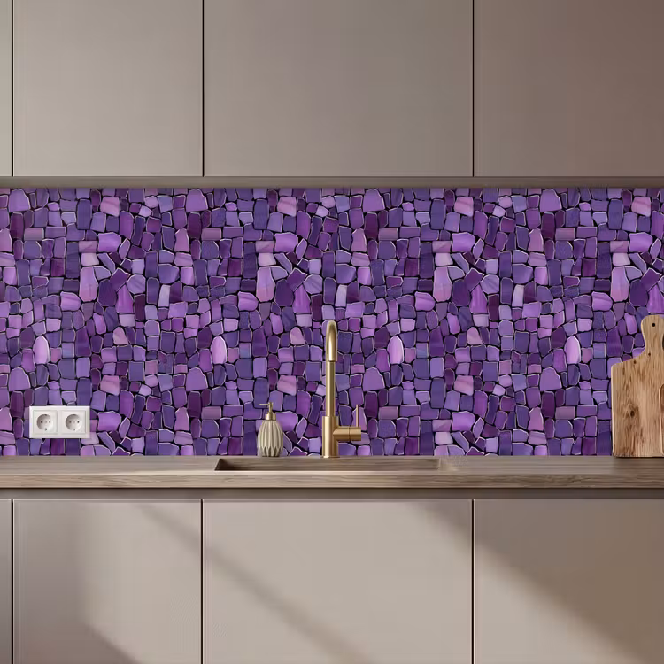 Keuken achterwand - Paars - Mozaïek - Scherven - Steen - Patroon — 1