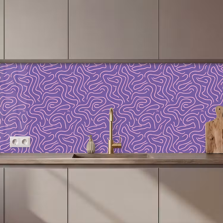Keuken achterwand - Paars - Roze - Abstract - Lijnen - Doolhof - Patroon — 1