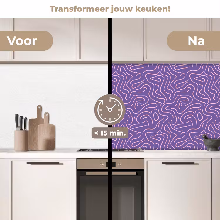 Keuken achterwand - Paars - Roze - Abstract - Lijnen - Doolhof - Patroon — 2