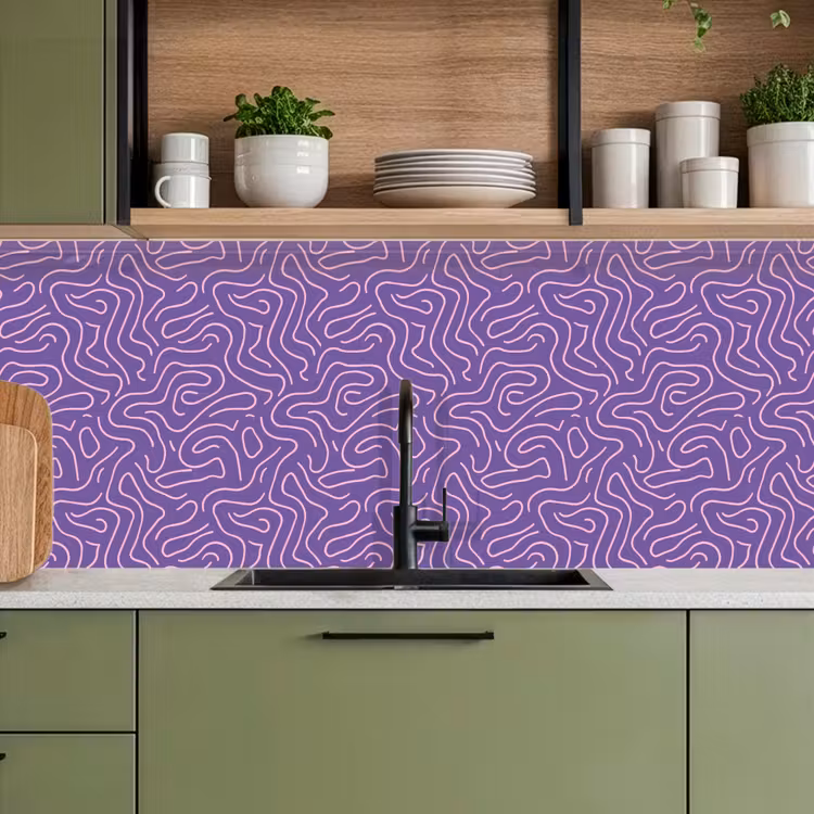 Keuken achterwand - Paars - Roze - Abstract - Lijnen - Doolhof - Patroon — 5