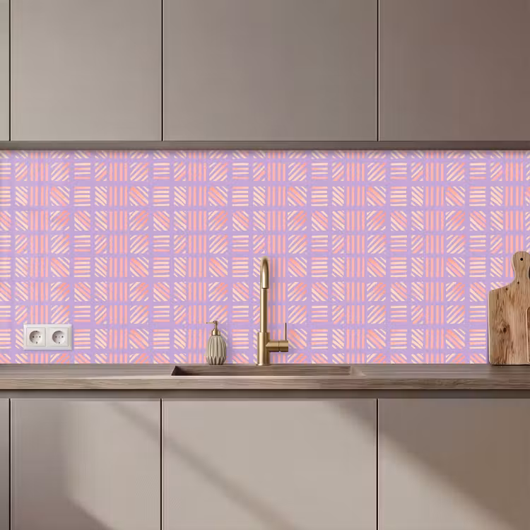 Keuken achterwand - Paars - Roze - Geometrisch - Strepen - Blokken - Patroon — 1
