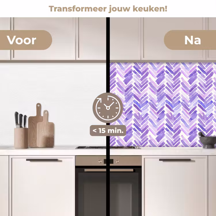 Keuken achterwand - Paars - Visgraat - Aquarel - Penseelstreken - Patroon — 2