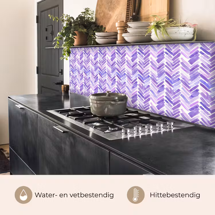Keuken achterwand - Paars - Visgraat - Aquarel - Penseelstreken - Patroon — 3