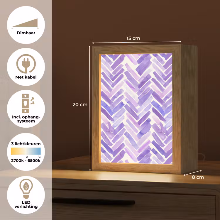 Gepersonaliseerde Lightbox - Paars - Visgraat - Aquarel - Penseelstreken - Patroon — 7
