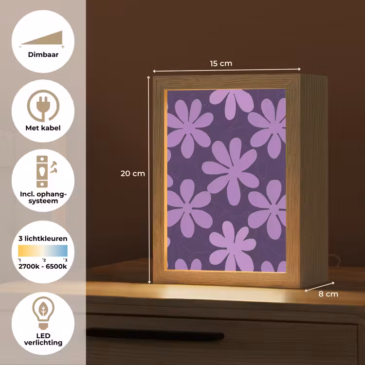 Gepersonaliseerde Lightbox - Paars - Botanisch - Bloemen - Retro - Patroon — 7