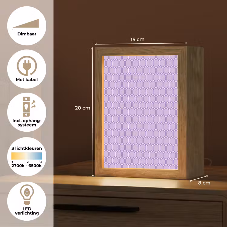 Gepersonaliseerde Lightbox - Paars - Geometrisch - Honeycomb - Bijenraat - Patroon — 7