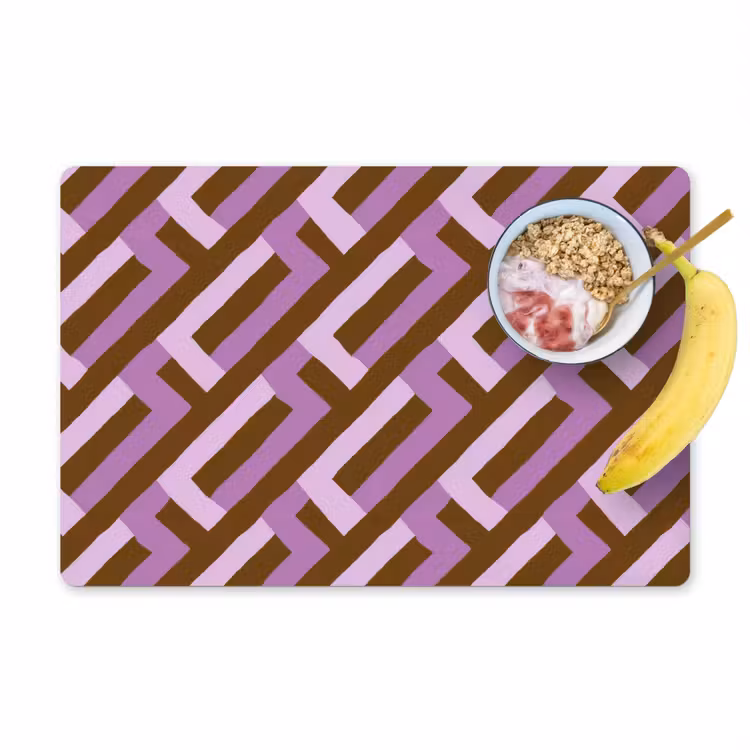 Placemat - 6 stuks - Bruin - Roze - Geometrisch - Meander - Patroon — 1