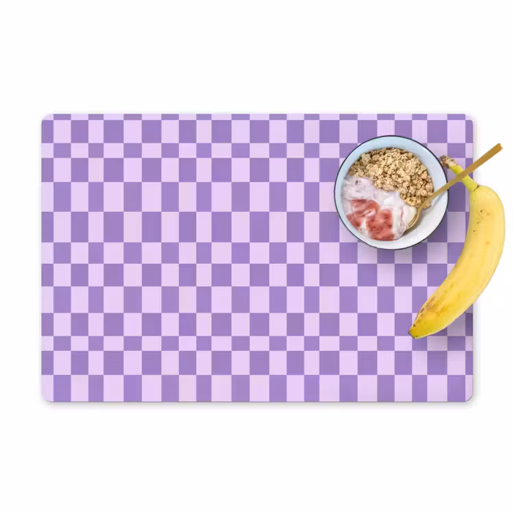 Placemat - 6 stuks - Paars - Geometrisch - Dambord - Blokken - Patroon — 1