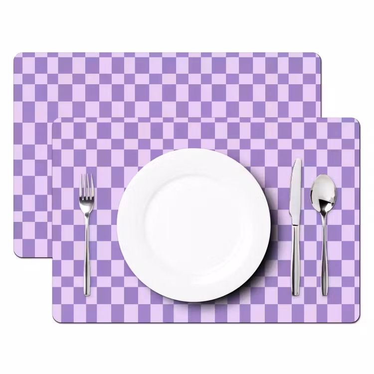 Placemat - 6 stuks - Paars - Geometrisch - Dambord - Blokken - Patroon — 2