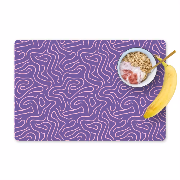 Placemat - 6 stuks - Paars - Roze - Abstract - Lijnen - Doolhof - Patroon — 1