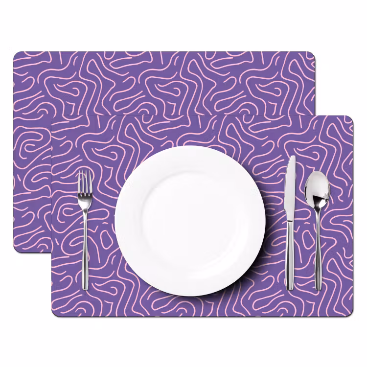 Placemat - 6 stuks - Paars - Roze - Abstract - Lijnen - Doolhof - Patroon — 2