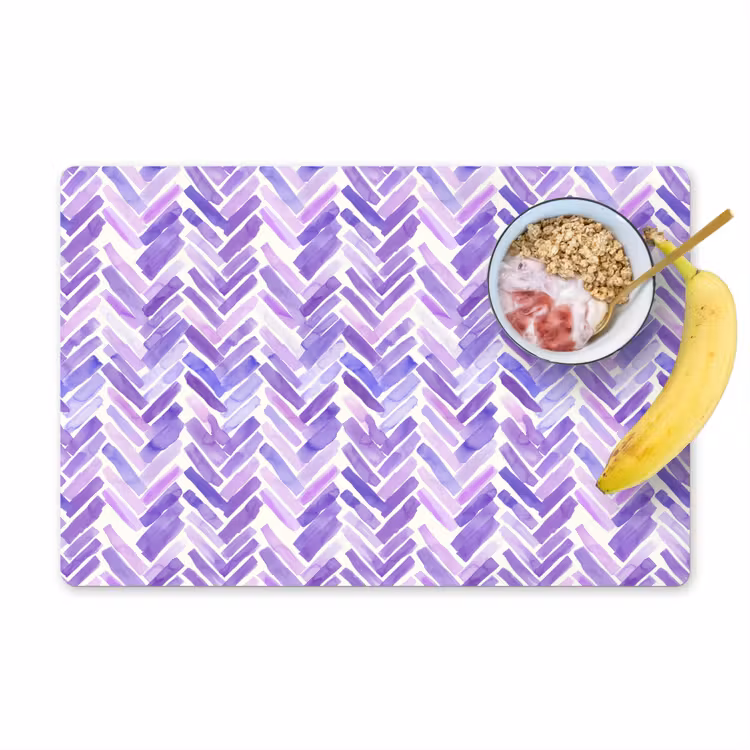 Placemat - 6 stuks - Paars - Visgraat - Aquarel - Penseelstreken - Patroon — 1