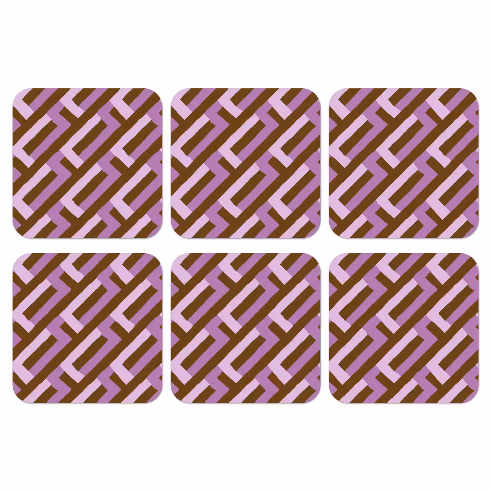 Onderzetter​ - Bruin - Roze - Geometrisch - Meander - Patroon — 1
