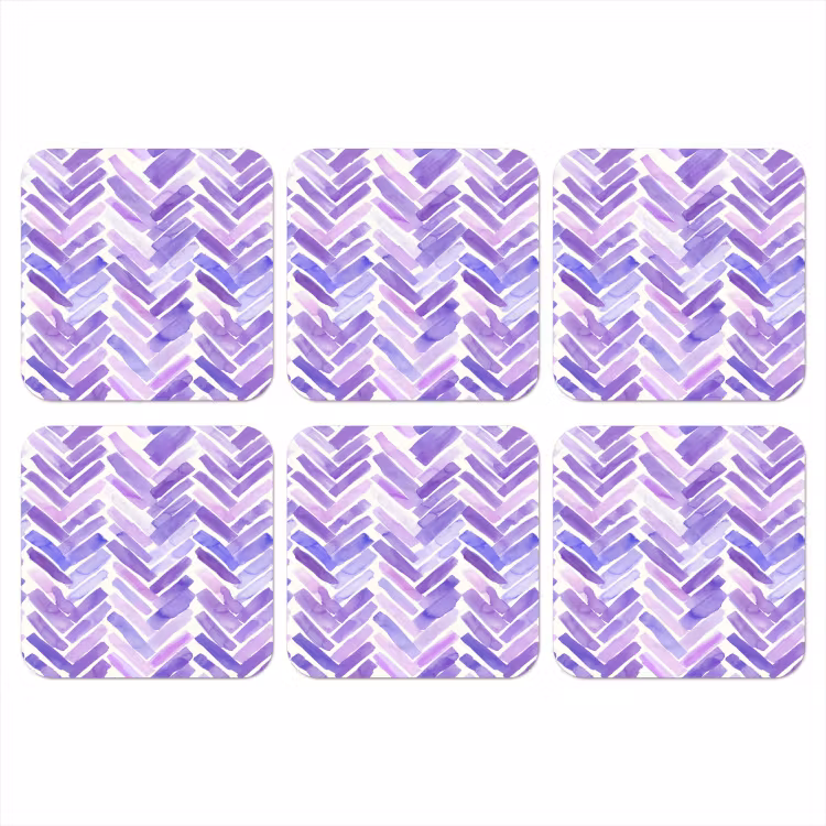 Onderzetter​ - Paars - Visgraat - Aquarel - Penseelstreken - Patroon — 1