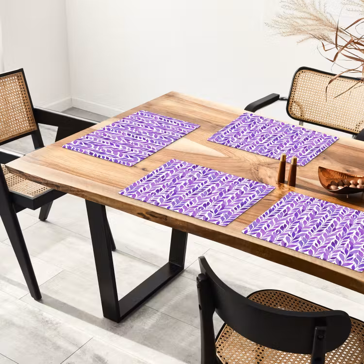 Placemat - 6 stuks - Paars - Botanisch - Bladeren - Aquarel - Takken - Patroon — 5