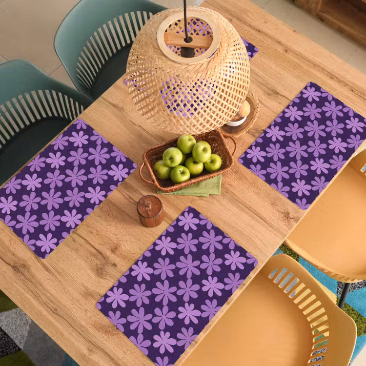 Placemat - 6 stuks - Paars - Botanisch - Bloemen - Retro - Patroon — 6