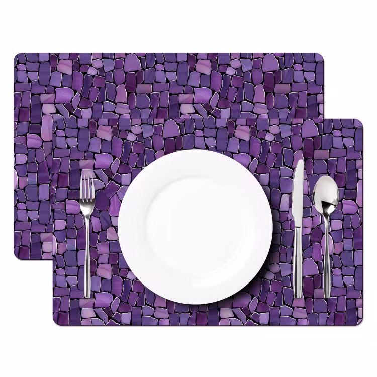 Placemat - 6 stuks - Paars - Mozaïek - Scherven - Steen - Patroon — 2
