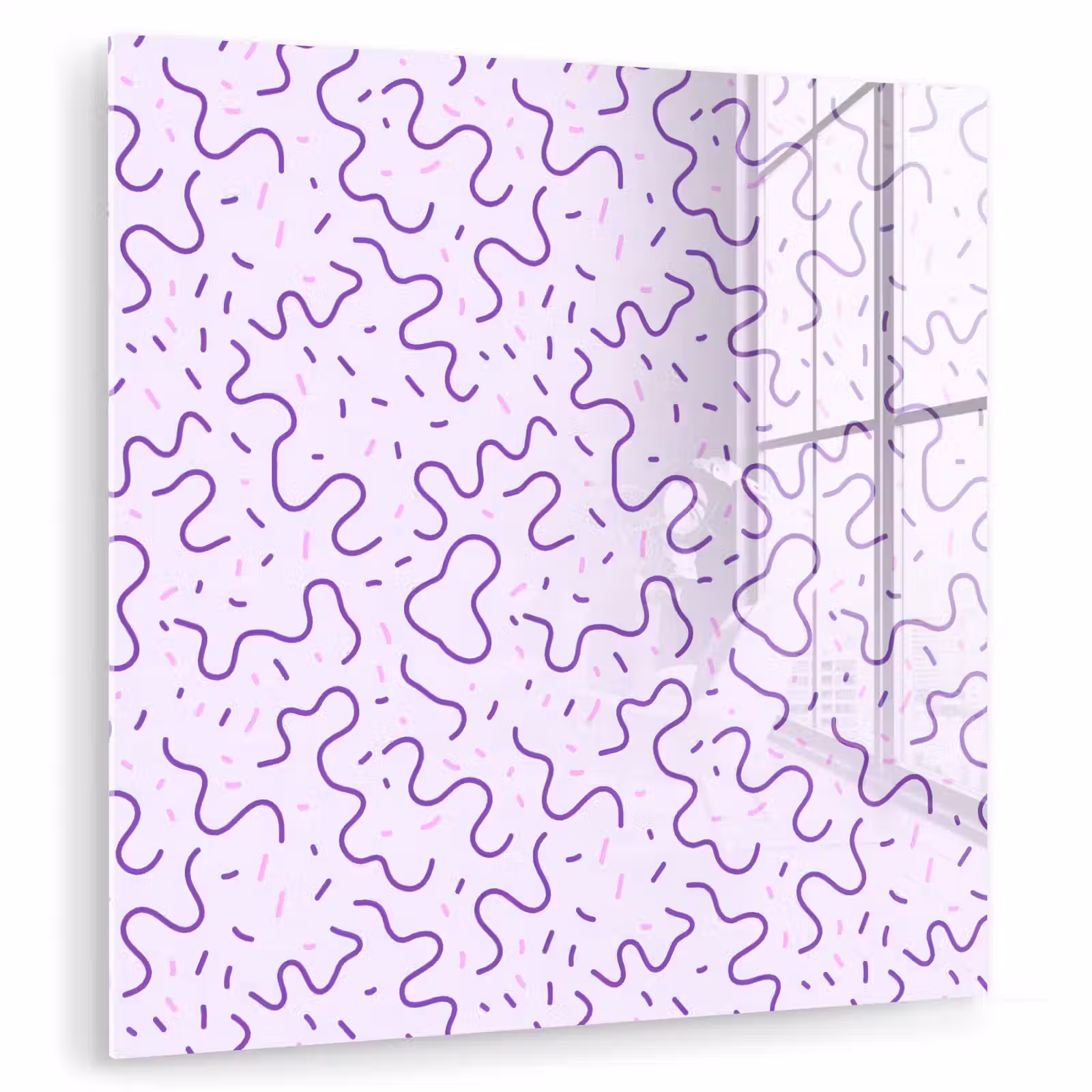 Glas schilderij - Paars - Abstract - Memphis - Retro - Spikkels - Patroon — 1