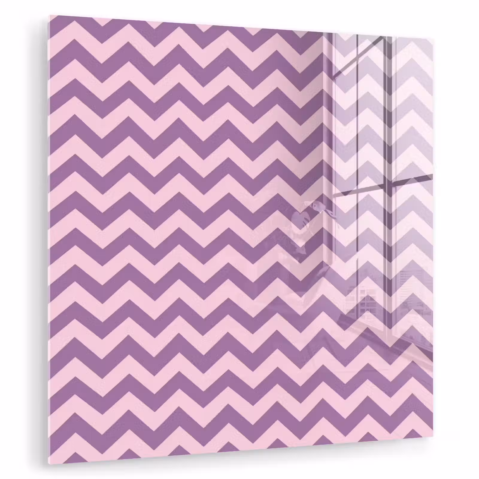Glas schilderij - Paars - Roze - Geometrisch - Chevron - Zigzag - Patroon — 1