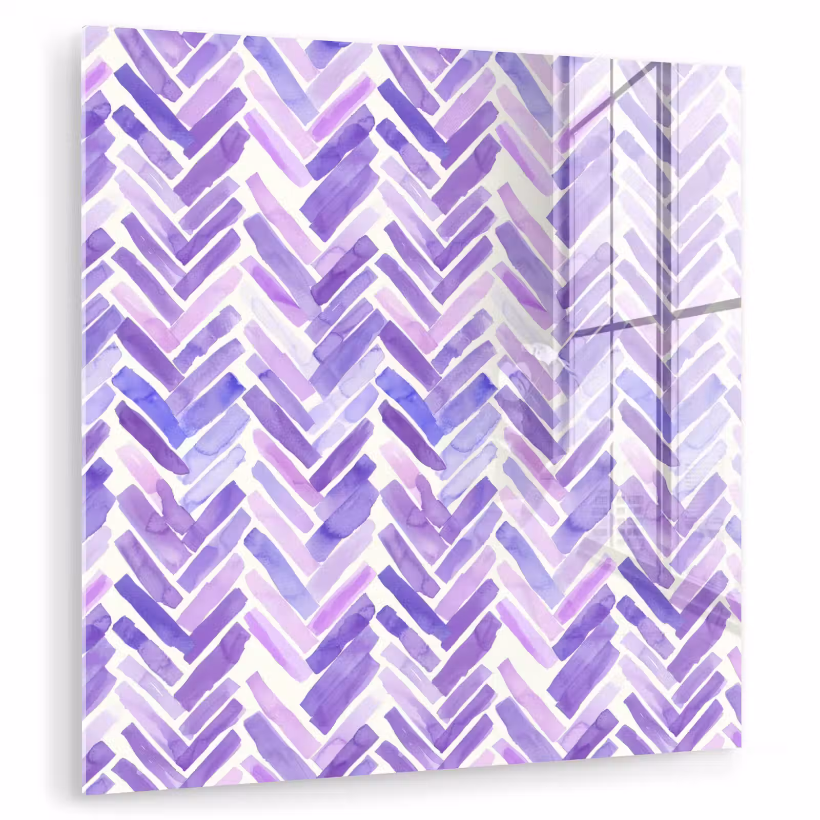 Glas schilderij - Paars - Visgraat - Aquarel - Penseelstreken - Patroon — 1