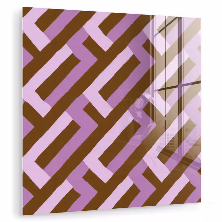 Glas schilderij - Bruin - Roze - Geometrisch - Meander - Patroon — 1