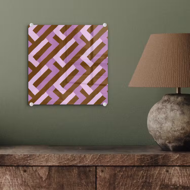 Glas schilderij - Bruin - Roze - Geometrisch - Meander - Patroon — 4