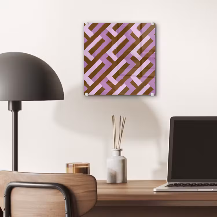Glas schilderij - Bruin - Roze - Geometrisch - Meander - Patroon — 7