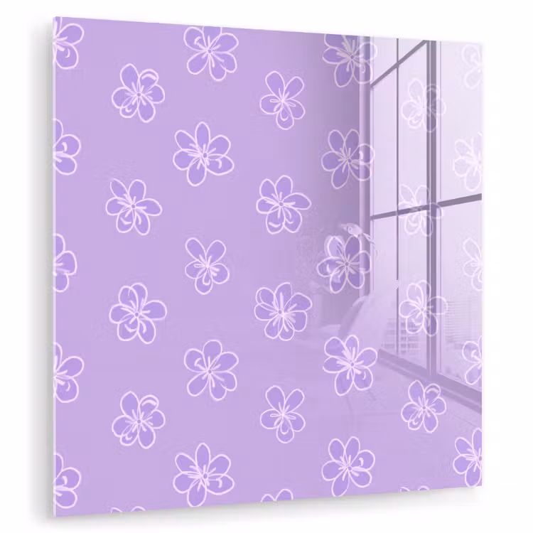 Glas schilderij - Lila - Botanisch - Bloemen - Handgetekend - Patroon — 1