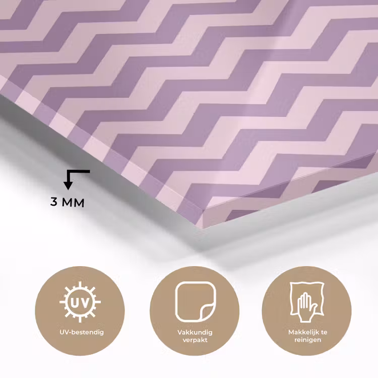 Glas schilderij - Paars - Roze - Geometrisch - Chevron - Zigzag - Patroon — 3