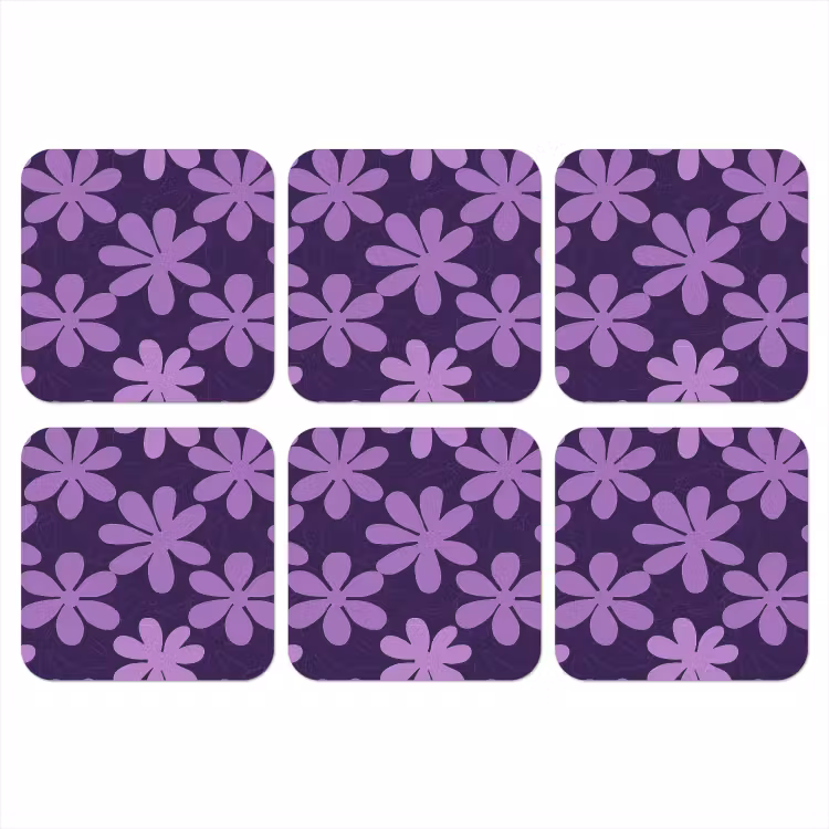 Onderzetter​ - Paars - Botanisch - Bloemen - Retro - Patroon — 1
