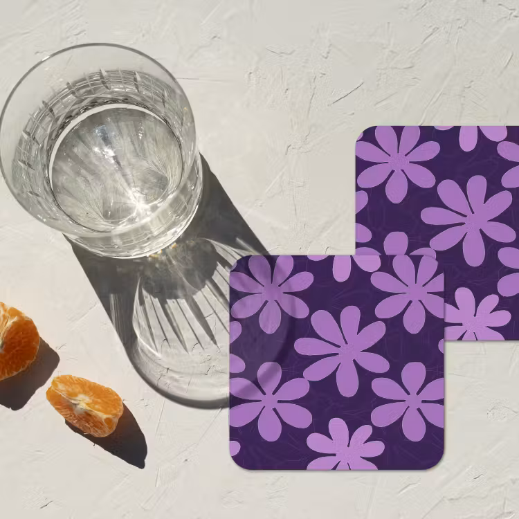 Onderzetter​ - Paars - Botanisch - Bloemen - Retro - Patroon — 2