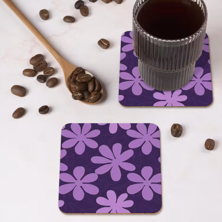 Onderzetter​ - Paars - Botanisch - Bloemen - Retro - Patroon — 4