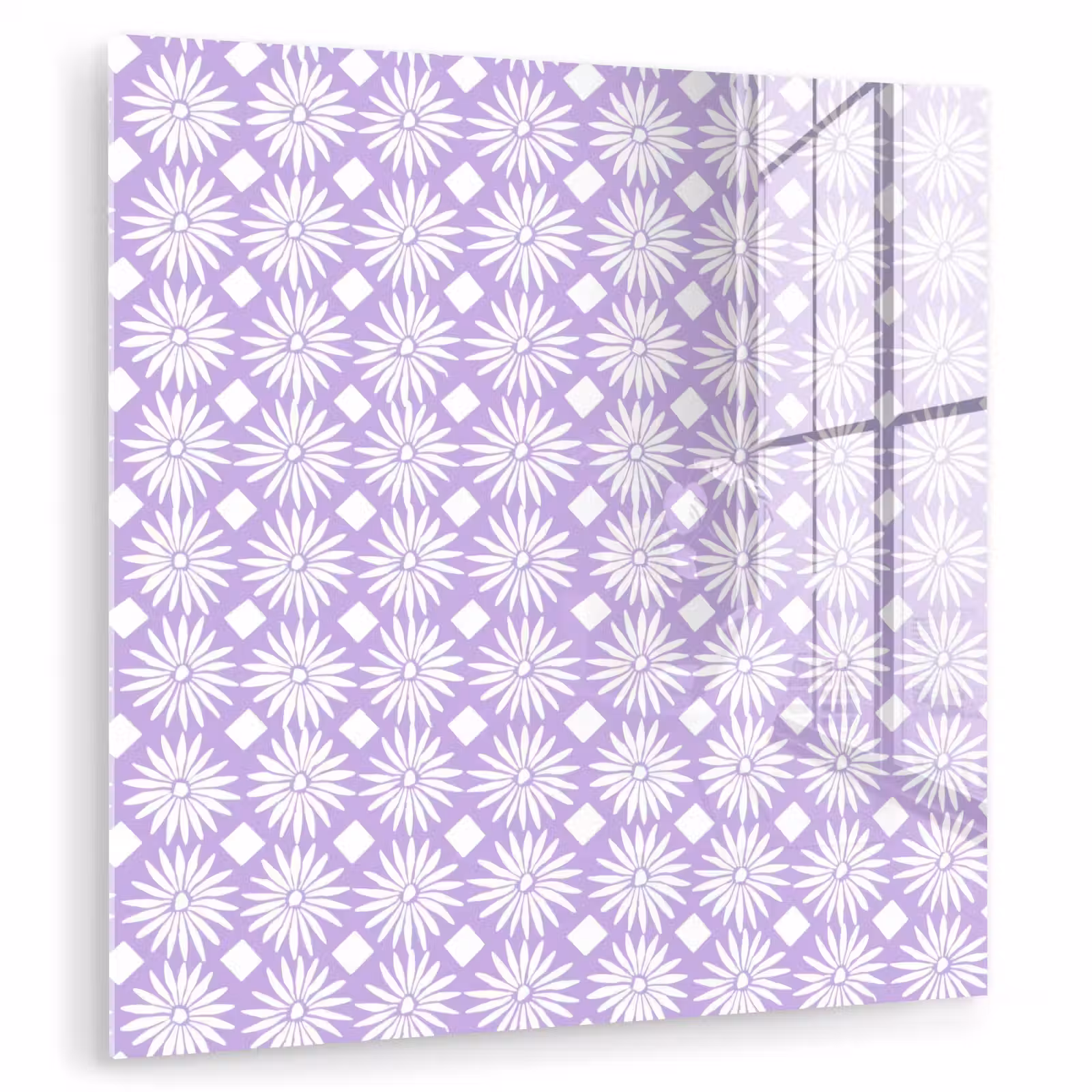 Glas schilderij - Lila - Botanisch - Bloemen - Margrieten - Patroon — 1