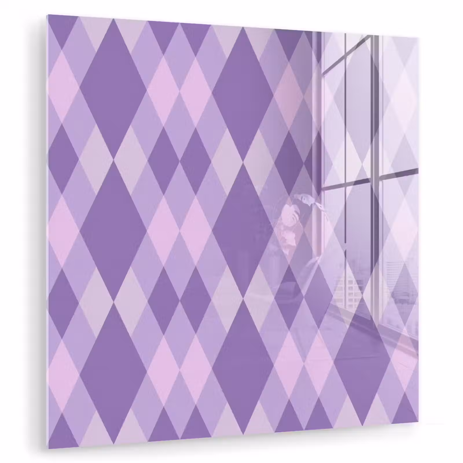 Glas schilderij - Paars - Geometrisch - Ruiten - Argyle - Patroon — 1