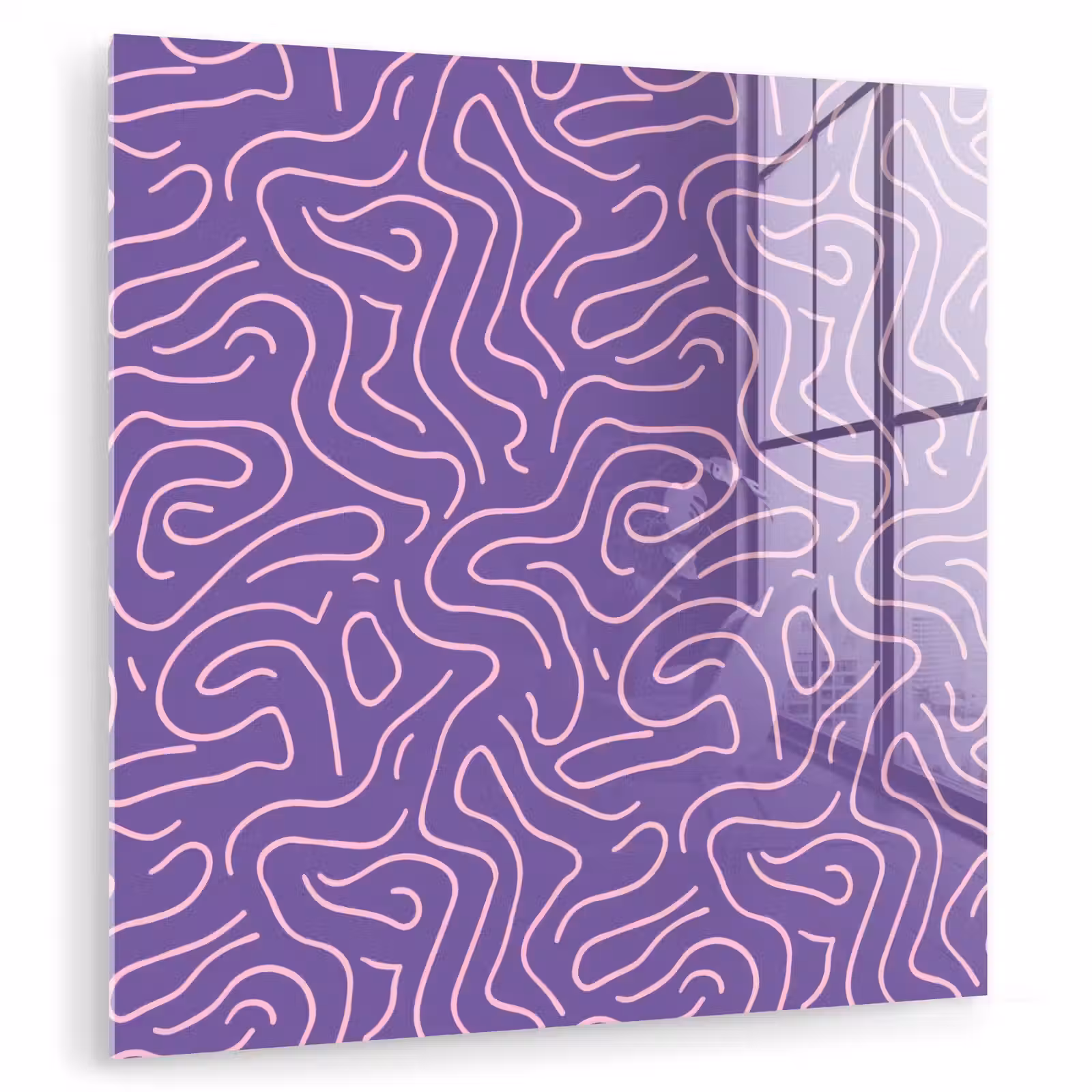 Glas schilderij - Paars - Roze - Abstract - Lijnen - Doolhof - Patroon — 1