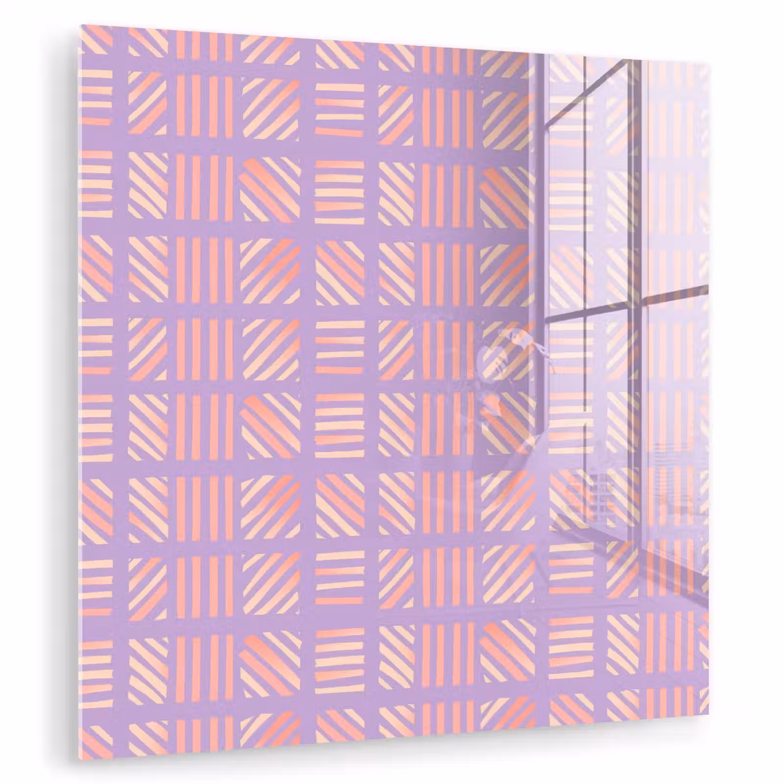 Glas schilderij - Paars - Roze - Geometrisch - Strepen - Blokken - Patroon — 1