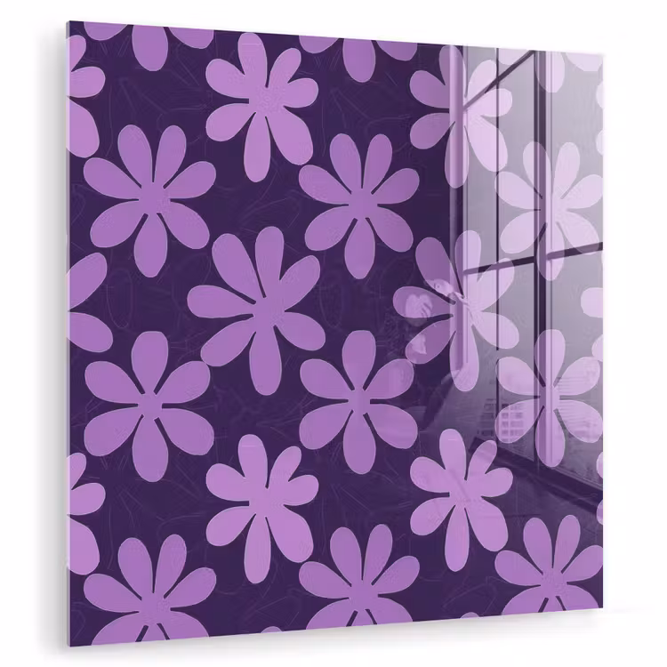 Glas schilderij - Paars - Botanisch - Bloemen - Retro - Patroon — 1